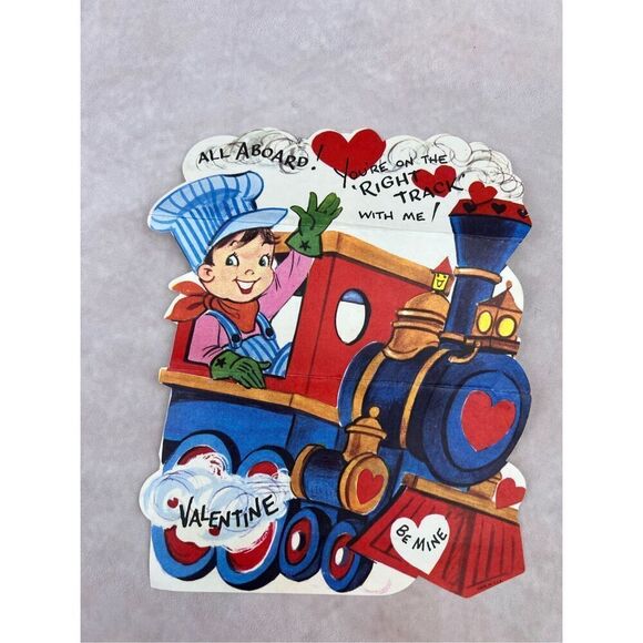 Vintage Valentine’s Day Card Train Engineer Locomotive Ephemera - Picture 3 of 6